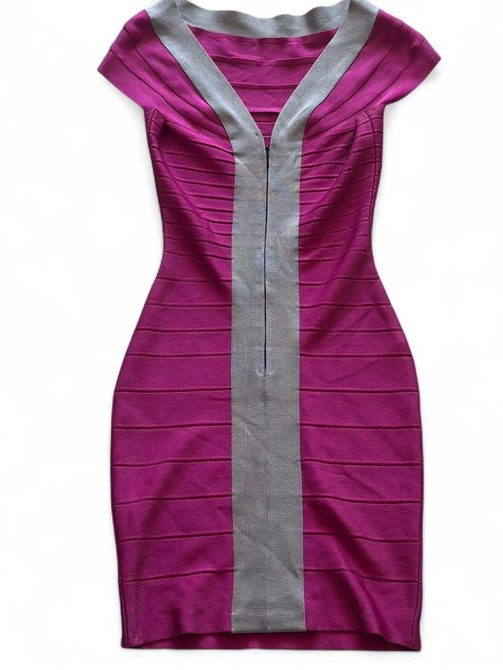 Vintage Herve Leger Magenta Bandage Dress with Gray Center Panel